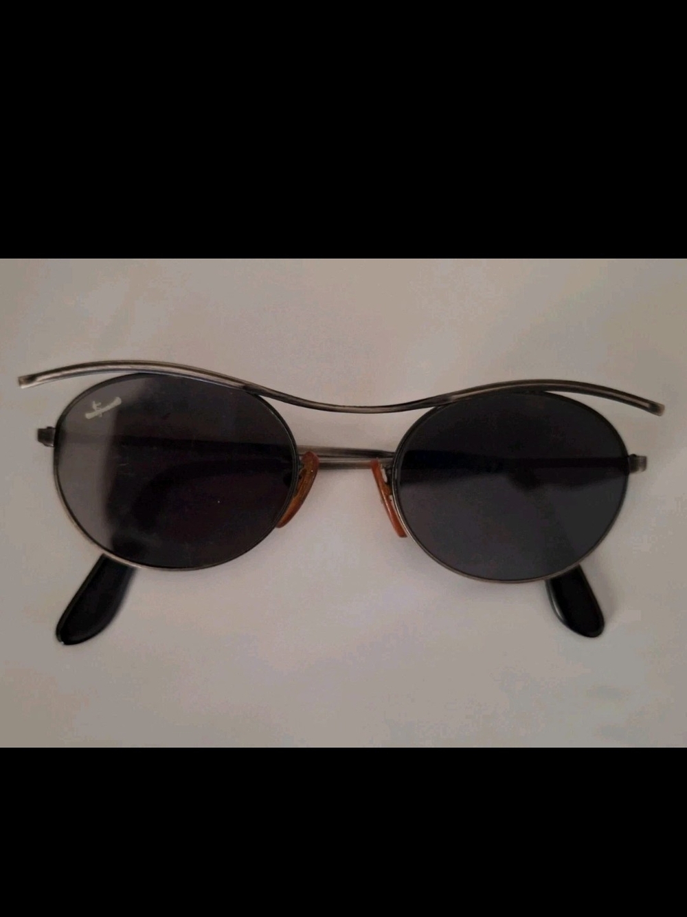 Vtg Sisley Sunglasses Made In Italy Oval Cyber Metal Brow Bar Steampunkv 48-18